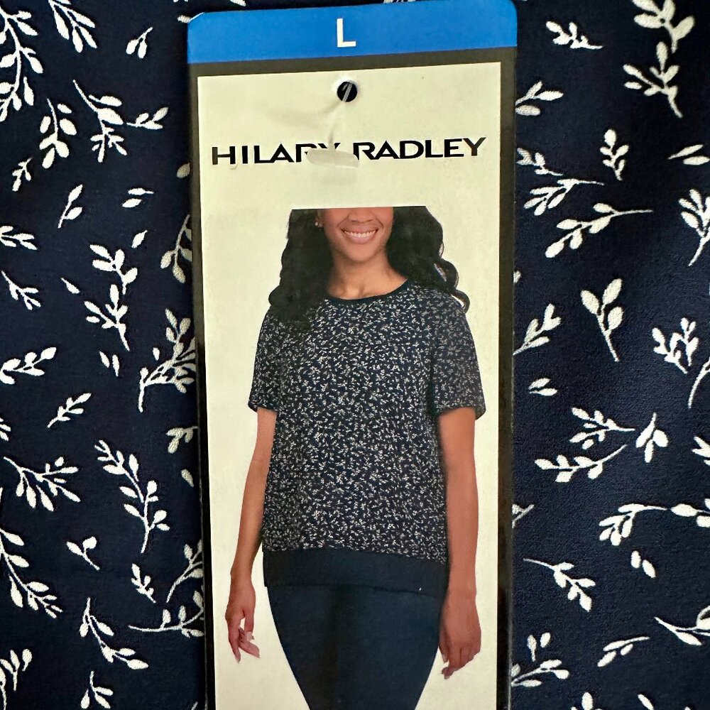 Hilary Radley Women's Tunic Top Blouse Size L Navy Short Sleeve Feminine (NEW)